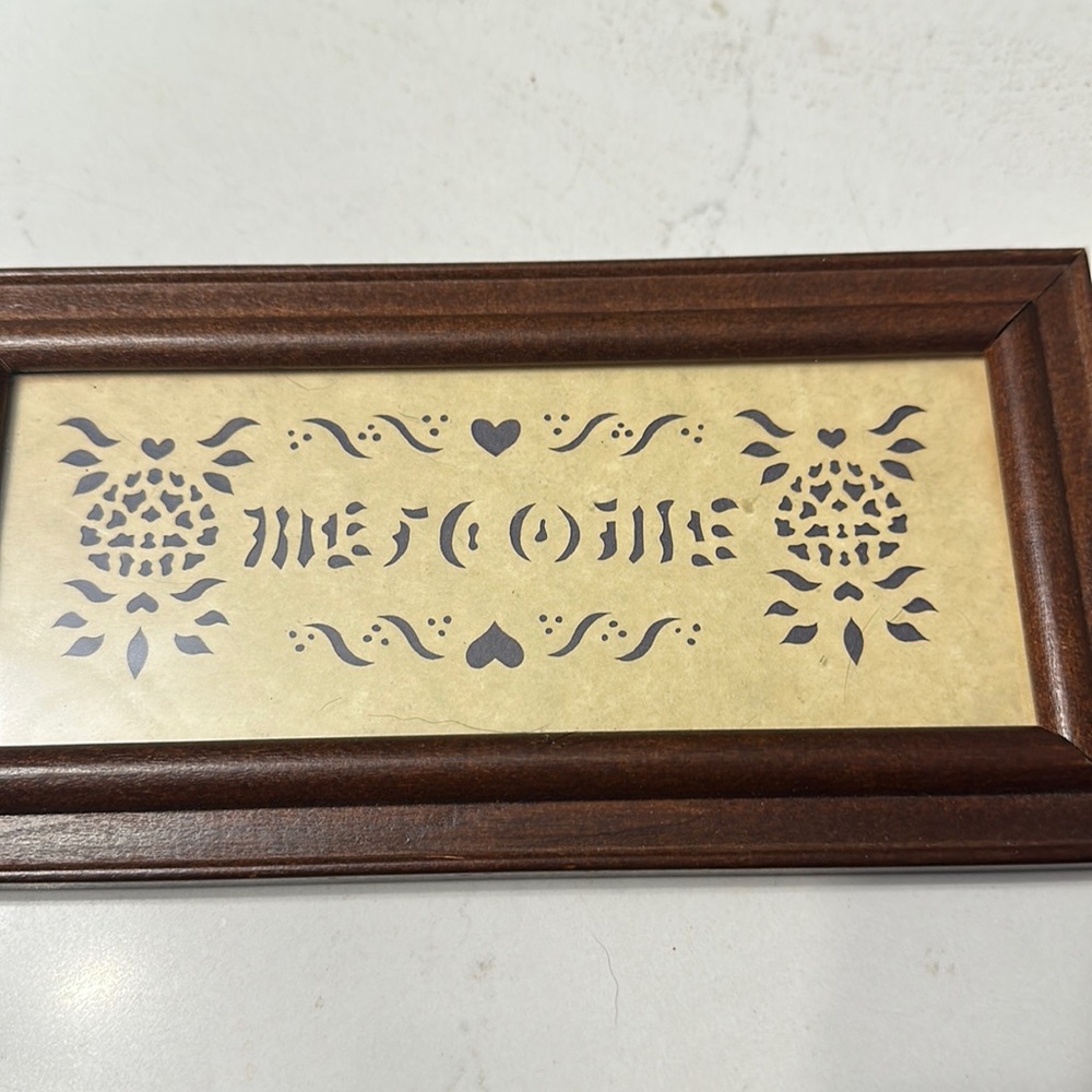 Vintage wall hanging Welcome by designs with scissors 1985 paper art framed